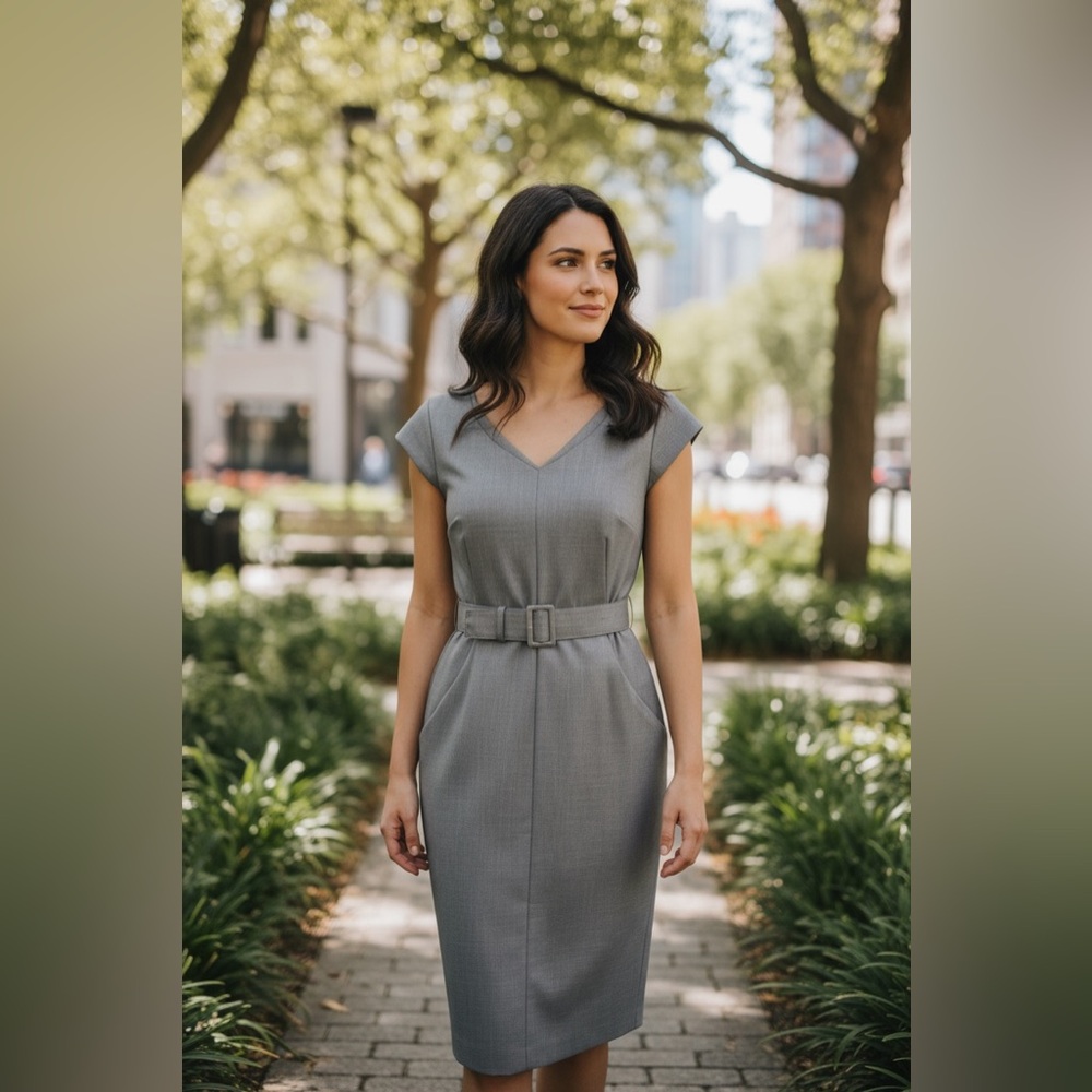 NWT Calvin Klein Women’s Grey Belted Dress! Size 4! NEW!